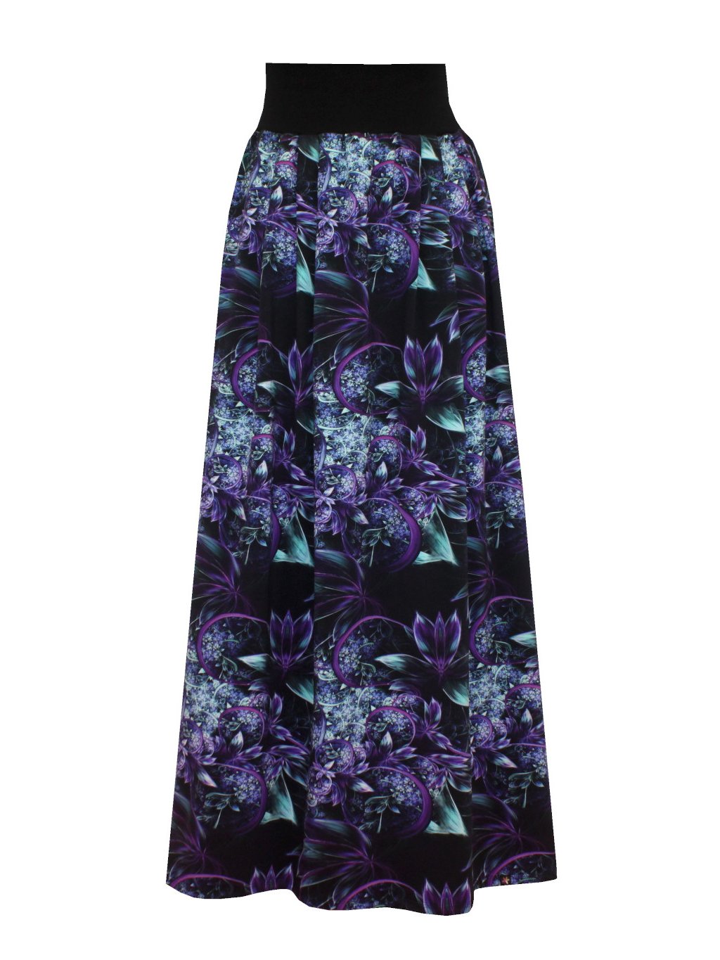 Dámská dlouhá sukně HELENE, sklady, fialovo-tyrkysové květy