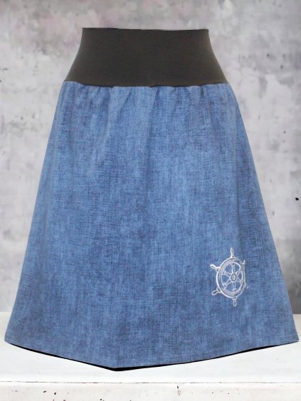 Modrá sukně do áčka, imitace džínoviny, kormidlo
