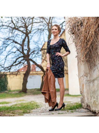 Dámské přiléhavé šaty RAIKA, hluboký výstřih, Picasso