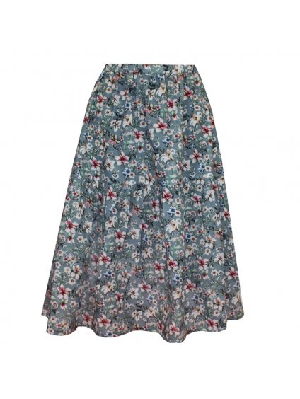 Letní dlouhá volánová sukně LENON z bavlněného plátna, světle modrá s květinami