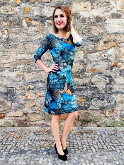 Dámské šaty LORETA, lodičkový výstřih, 3/4 rukáv, kapradí