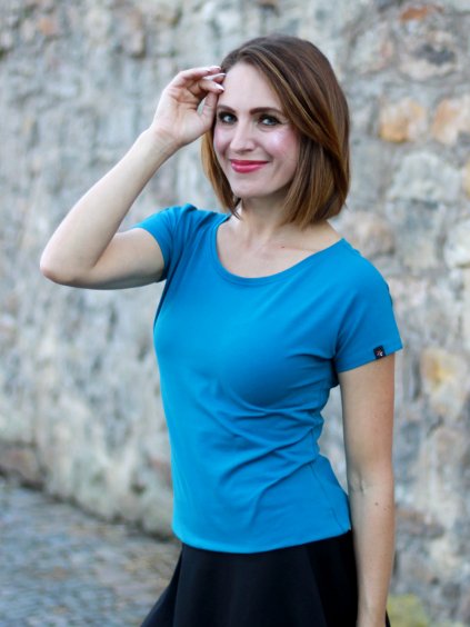 Petrolejově modré dámské tričko LOTY, krátké rukávy