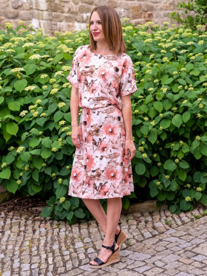 Volné dámské šaty MELISA, růžové květy