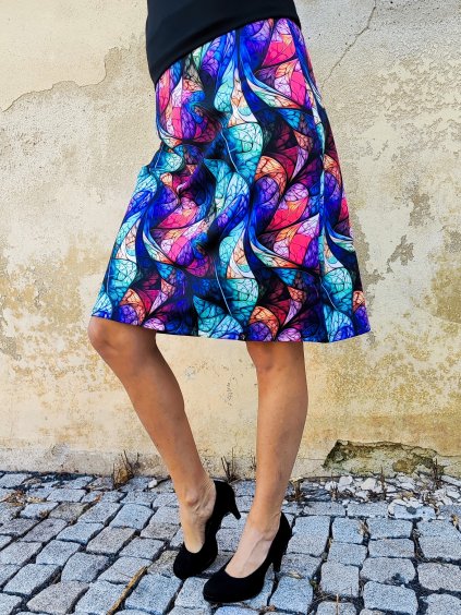 Áčková sukně LINDA, barevné vlny, funkční úplet