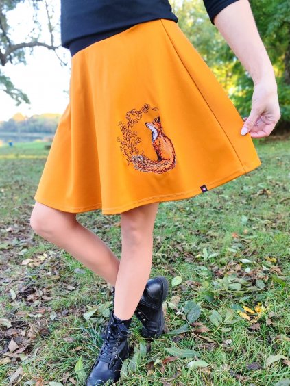 Hořčicová půlkolová sukně HEIDY, liška