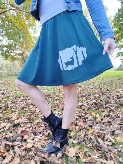 Petrolejová půlkolová sukně HEIDY, jelínek v lese