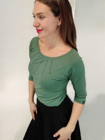 bavlněné tričko s 3/4 rukávem BRENDA sage green
