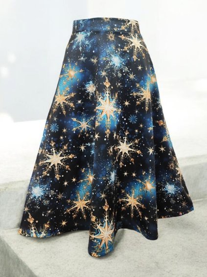 Půlkolová sukně do pasu AGÁTA ke kolenům/ MIDI, Sváteční motiv