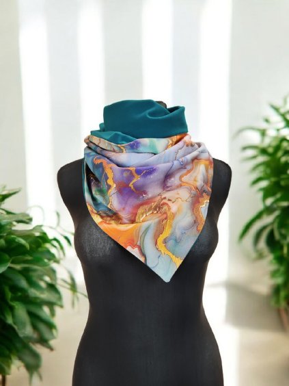 Oboustranná šátkošála na knoflík/ krátká šála na knoflík Acháty/ petrolejová