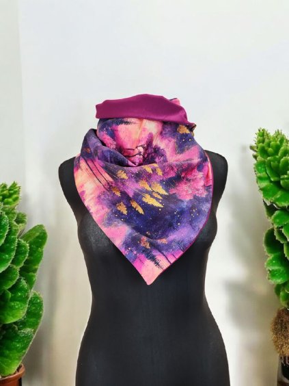 Oboustranná šátkošála na knoflík/ krátká šála na knoflík Čarovný les/ fuchsie