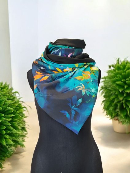 Oboustranná šála na knoflíky, Smaragdové rostliny/ černá