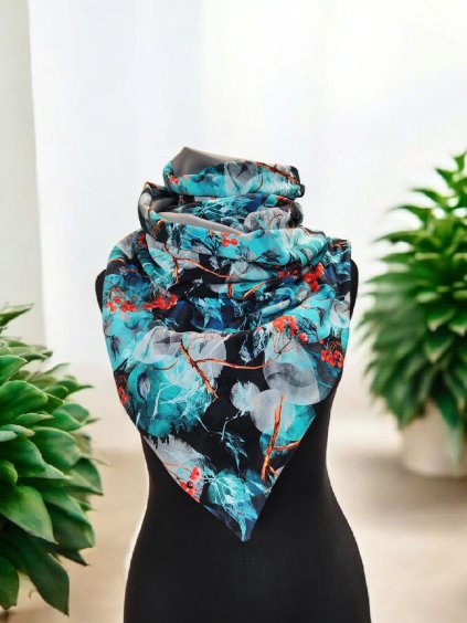 Oboustranná šála na knoflíky, Jeřabiny/ šedá