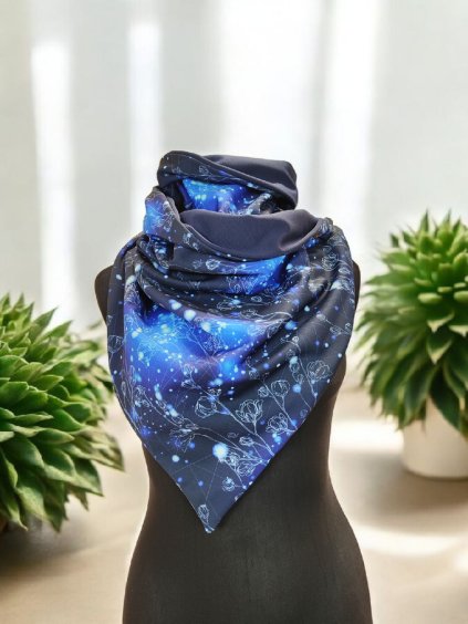 Oboustranná šála na knoflíky, Modrá záře/ temně modrá