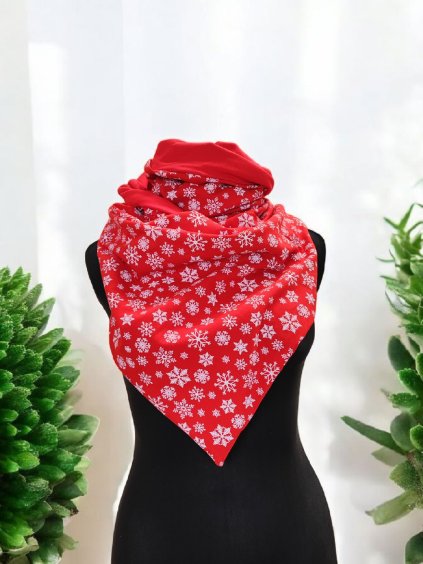 Oboustranná šála na knoflíky, Vločky/ červená