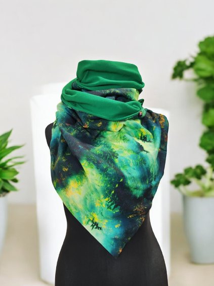 Oboustranná šála na knoflíky, Les/ zelená trávově