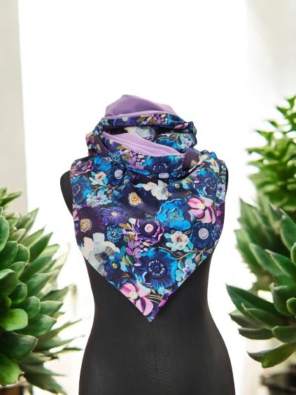 Oboustranná šála na knoflíky, Navy květy/ lila
