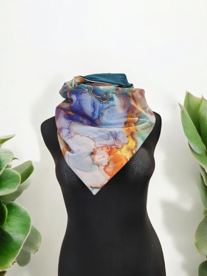 Oboustranná šátkošála na knoflík/ krátká šála na knoflík Acháty/ petrolejová mořská