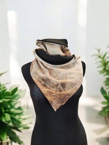 Oboustranná šátkošála na knoflík/ krátká šála na knoflík Béžová/ černá