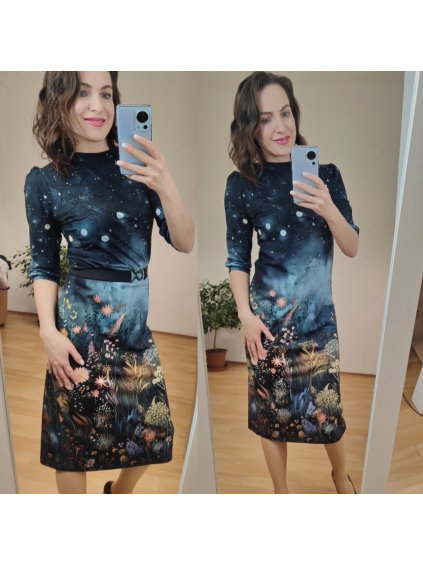 Podzimní dámské šaty MARGO, 3/4 rukávy, Květy noci