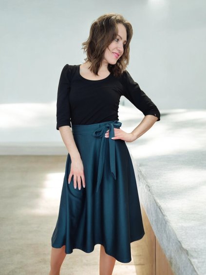 Zavinovací sukně půlkolová RUBY v petrolejové barvě