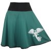 Tmavě zelená půlkolová sukně s výšivkou, lem, anděl