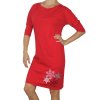 Červené bavlněné dámské šaty, volnější střih, vločky