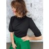 Černé dámské tričko MALIA, nízký stojáček, nabírané rukávky, GOTS