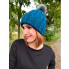 Pletená čepice s bambulí WALK, petrolejová