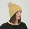 Pletená čepice s bambulí WALK, světle hnědá, béžová bambule