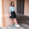 crop mikina JONI černá kombinace se sukní