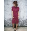 Vínové bavlněné dámské šaty MARGO, nabírané rukávky, nízký stojáček, listy