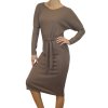 Kávově hnědé svetrové polopřiléhavé šaty ANIA, dlouhé rukávy