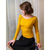 Hořčicově žluté dámské tričko LELA, dlouhé rukávy, lodičkový výstřih