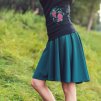 Lahvově zelená kolová sukně ALICE, prodloužený zadní díl
