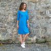 Bavlněné modré šaty LORETA, lodičkový výstřih, 3/4 rukáv
