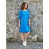 Bavlněné modré šaty LORETA, lodičkový výstřih, 3/4 rukáv