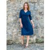 Bavlněné tmavě modré decentní šaty SAPHO, výstřih do V