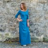 Bavlněné petrolejově modré dlouhé šaty REGINA 3/4 rukáv