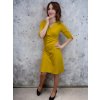 Společenské okrovo-žluté dámské šaty SAPHO, výstřih do V
