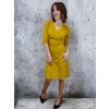 Společenské okrovo-žluté dámské šaty SAPHO, výstřih do V