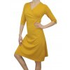 Společenské okrovo-žluté dámské šaty SAPHO, výstřih do V