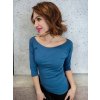 Džínově modré dámské tričko LELA, 3/4 rukáv, lodičkový výstřih, GOTS