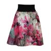 Áčková sukně LAURA, sklady, kapsy, hladký zadní díl, růžové akvarelové květy
