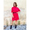 Bavlněné červené dámské volné šaty POLLY, roláček, 3/4 rukávy