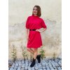 Bavlněné červené dámské volné šaty POLLY, roláček, 3/4 rukávy