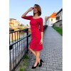Tmavě červené dámské šaty LORETA, lodičkový výstřih, květy