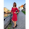 Tmavě červené dámské šaty LORETA, lodičkový výstřih, květy