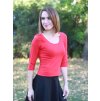 Červené dámské tričko LOURDES 3/4 rukávy, řasení na rameni