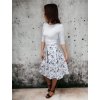 Bílá bavlněná sukně do pasu LESLIE, šedé listy a bobule