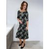 Šaty KELLY, 3/4 rukávy, černé s lístky